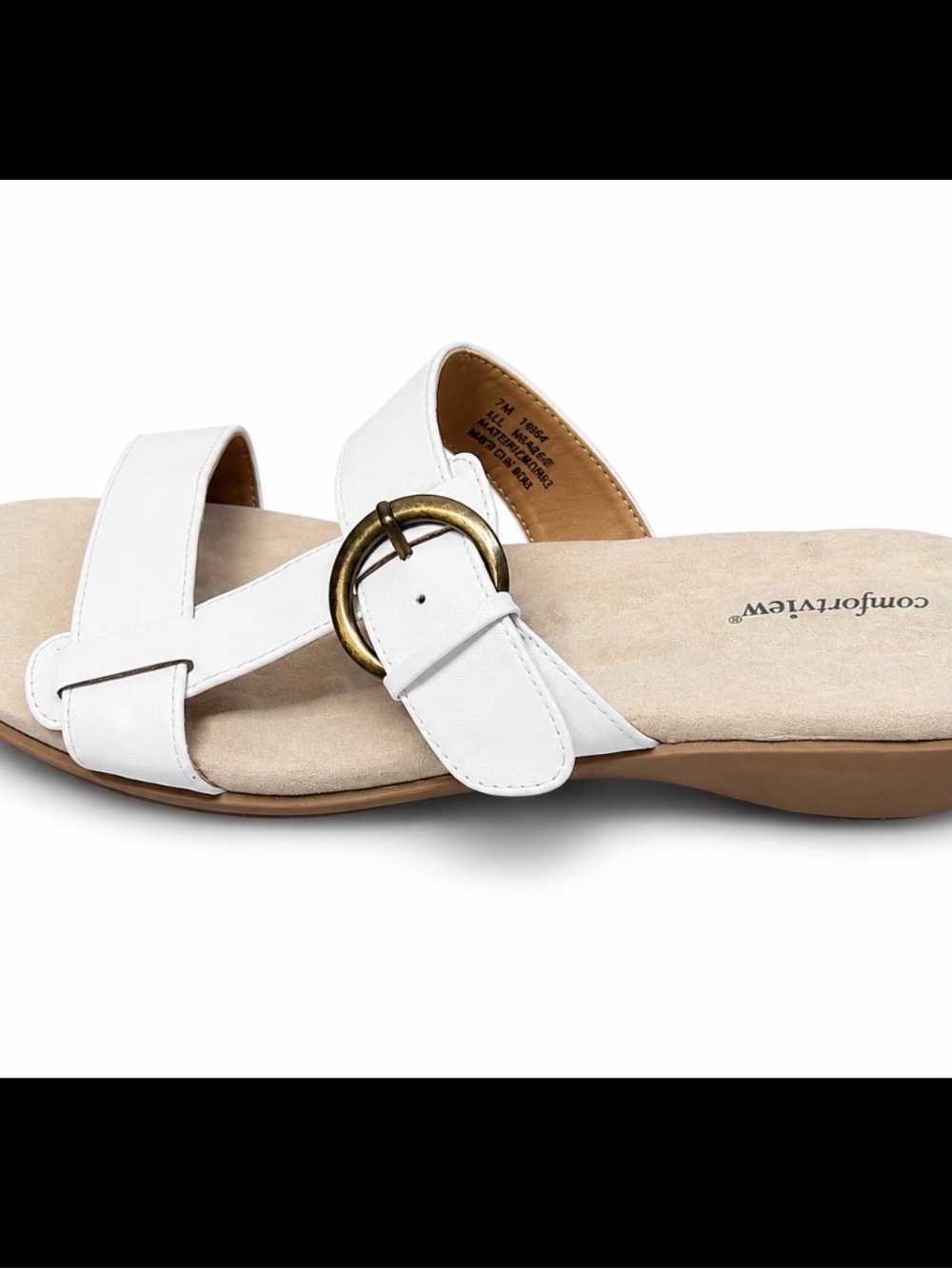 Comfortview Women's White Double-Strap Buckle Slide Sandals SZ 12